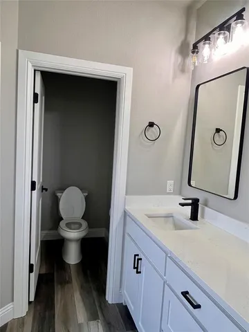 a bathroom with a sink toilet and a mirror