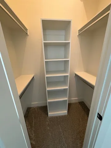 a view of walk in closet with empty racks