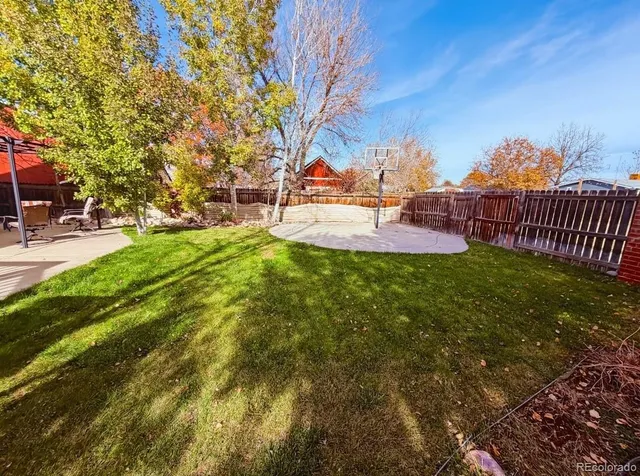 a view of a yard with a fountain