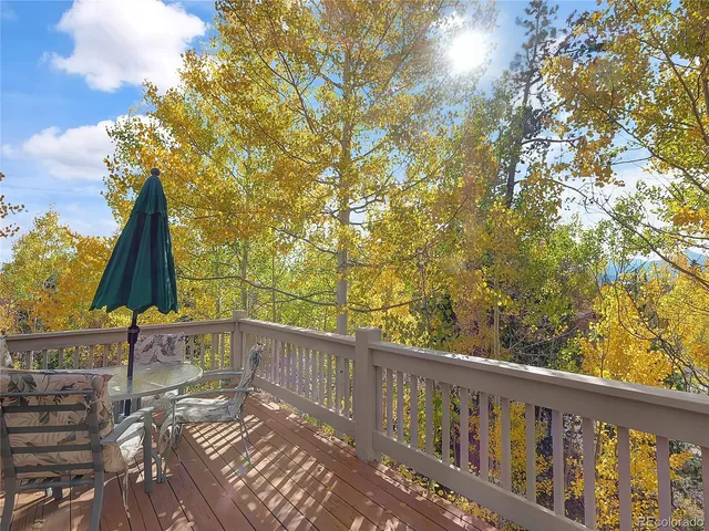 a view of balcony with wooden fence and floor