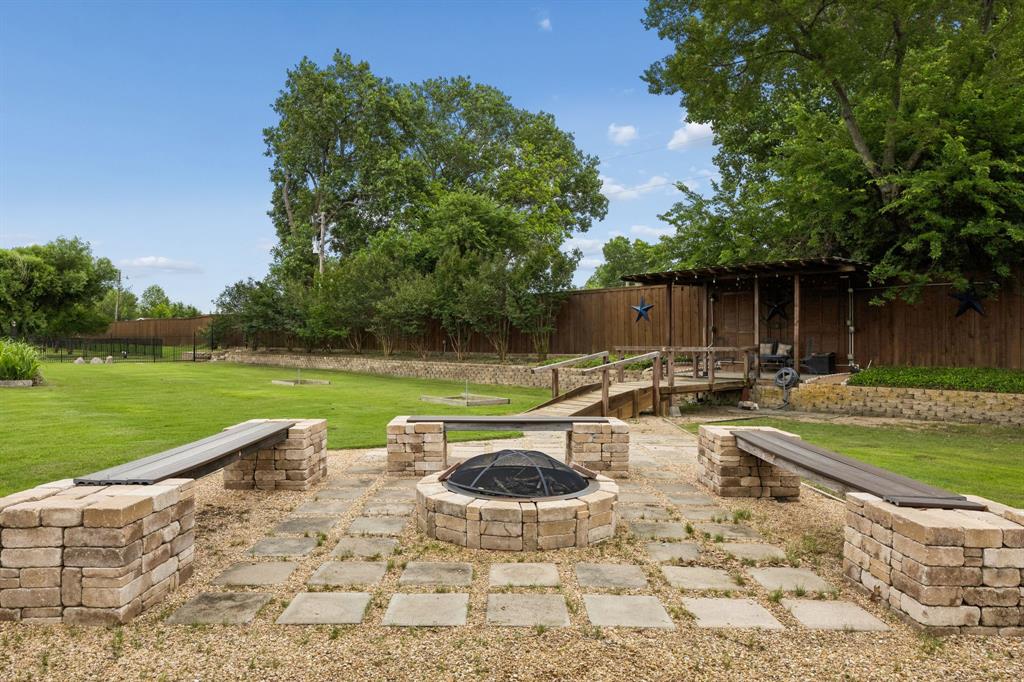 5802 Corinth Chapel Road Parker, TX 75002 - Photo 36 of 40 The backyard offers a firepit area and a raised covered sitting space.