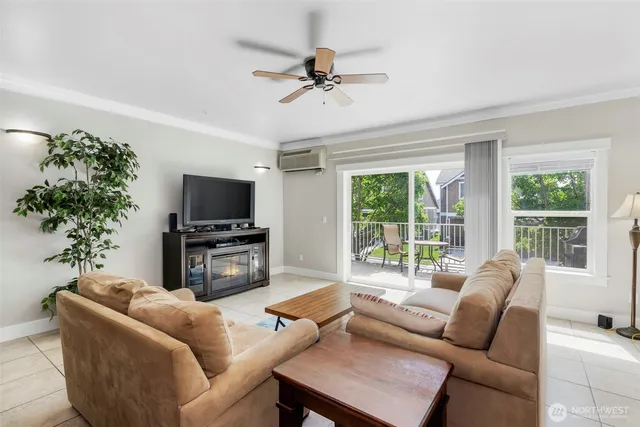 a dining hall with stainless steel appliances a stove a table and chairs