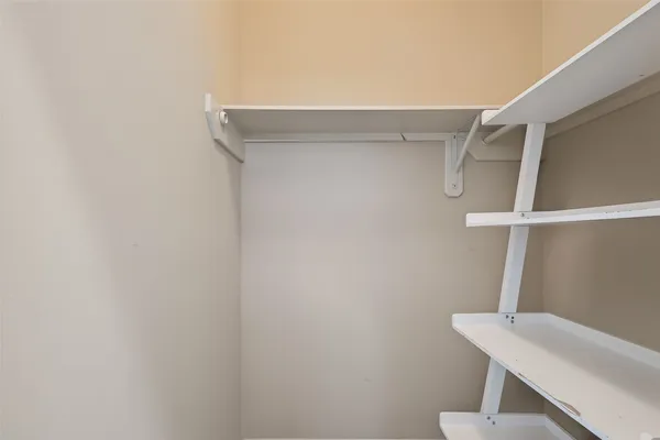 a view of small space with racks on the wall