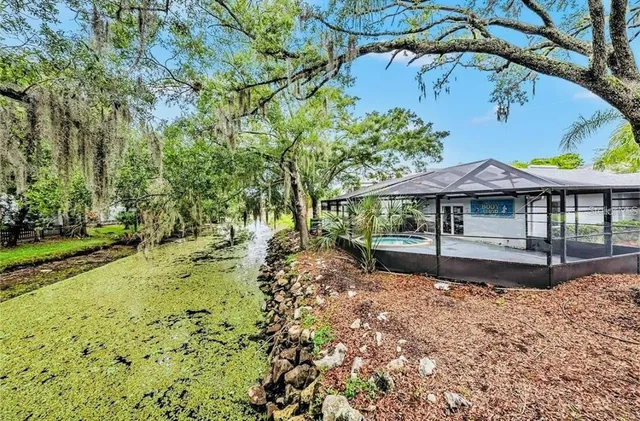 a view of a lake with a mountain in the background