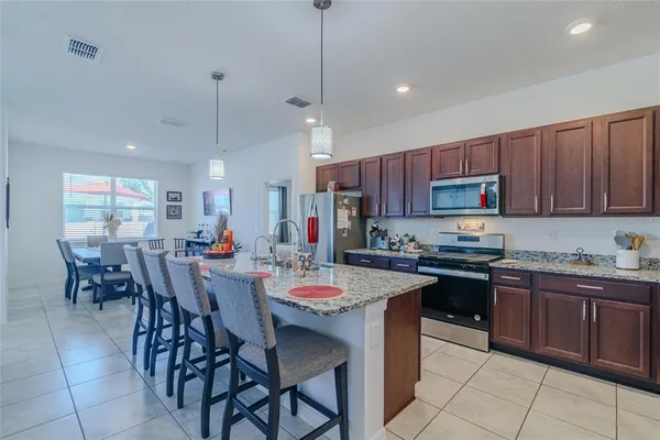 a view of a dining area with furniture