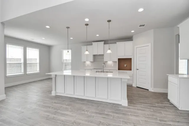 a kitchen with a sink appliances and cabinets
