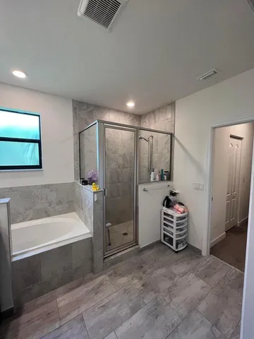 a bathroom with a bathtub