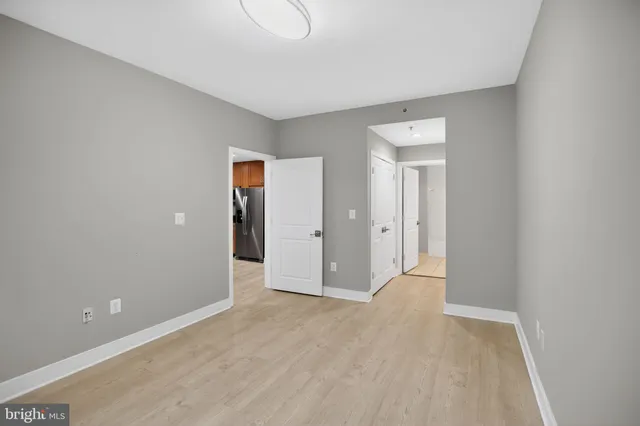 a view of a room with a window