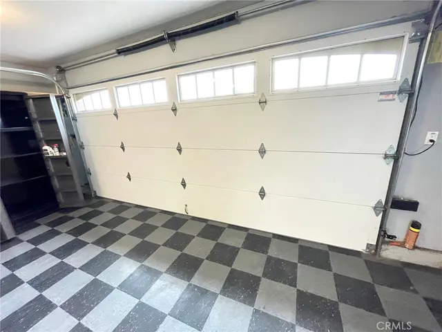 a view of a black and white checkered floor