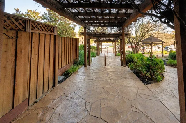 a porch with seating space