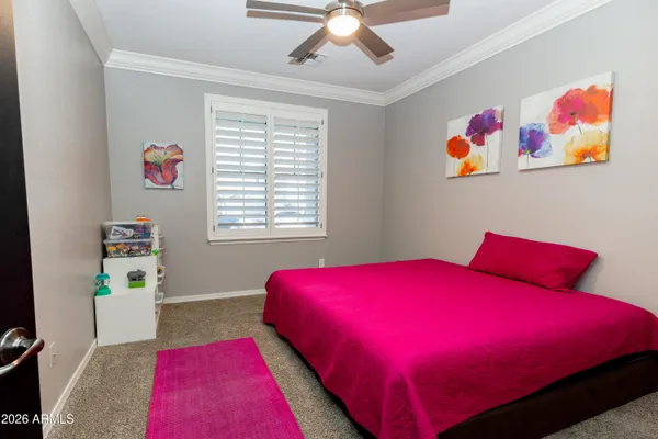 a bedroom with a bed and a couch