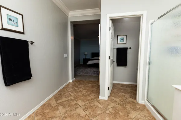 a view of a bedroom from hallway