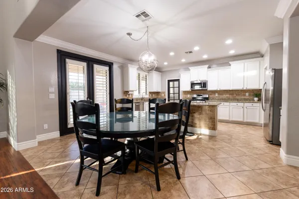 a view of a dining area with furniture