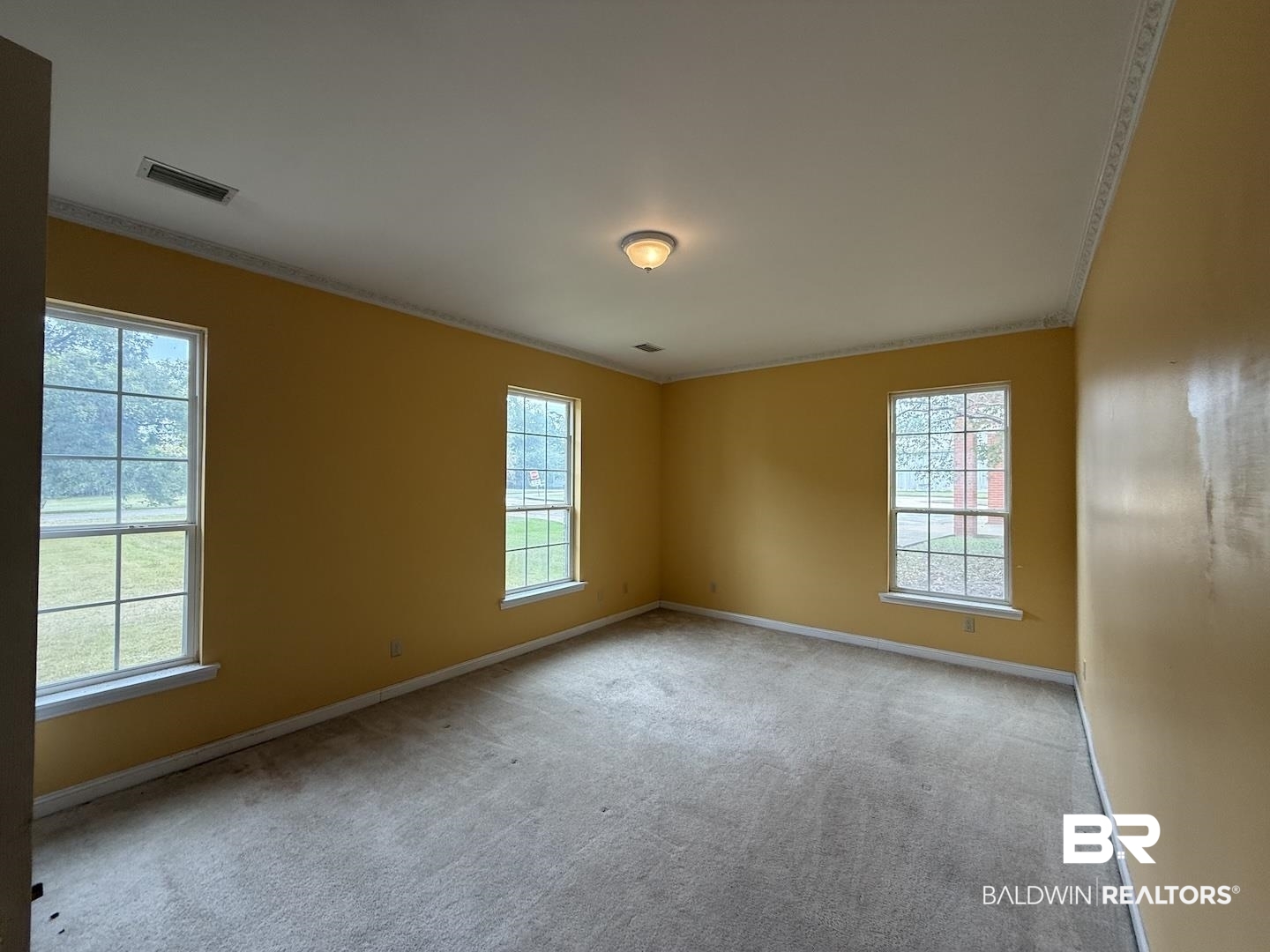99 Cemetery Street Uriah, AL 36480 - Photo 5 of 13 Empty room featuring light colored carpet and ornamental molding
