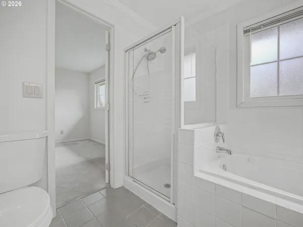a bathroom with a shower bathtub and toilet