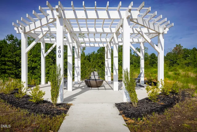 a view of a building with a garden
