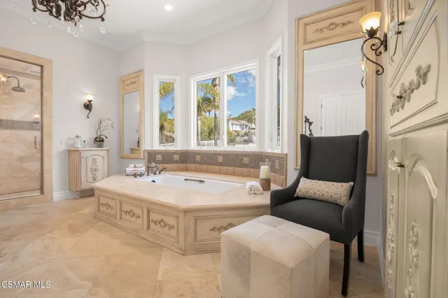 an aerial view of a house with outdoor space