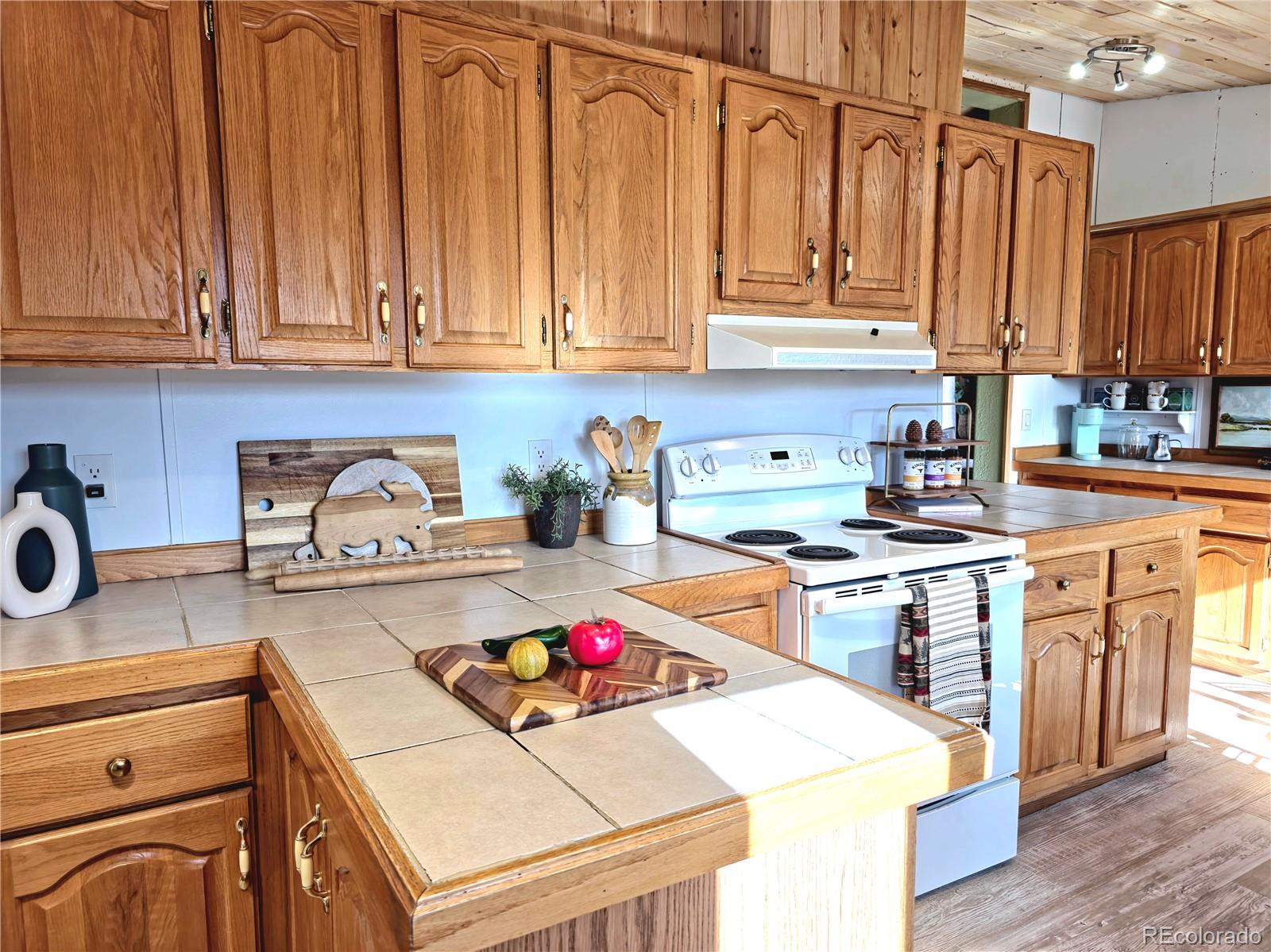 891 South Mountain Estates Road Florissant, CO 80816 - Photo 13 of 43 a kitchen with kitchen island granite countertop a sink a stove and cabinets
