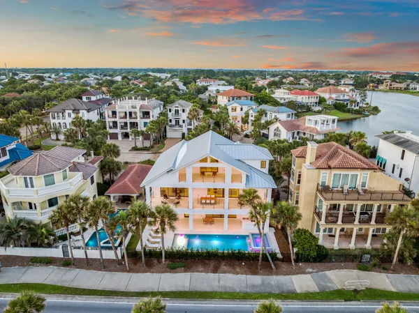 an aerial view of multiple houses