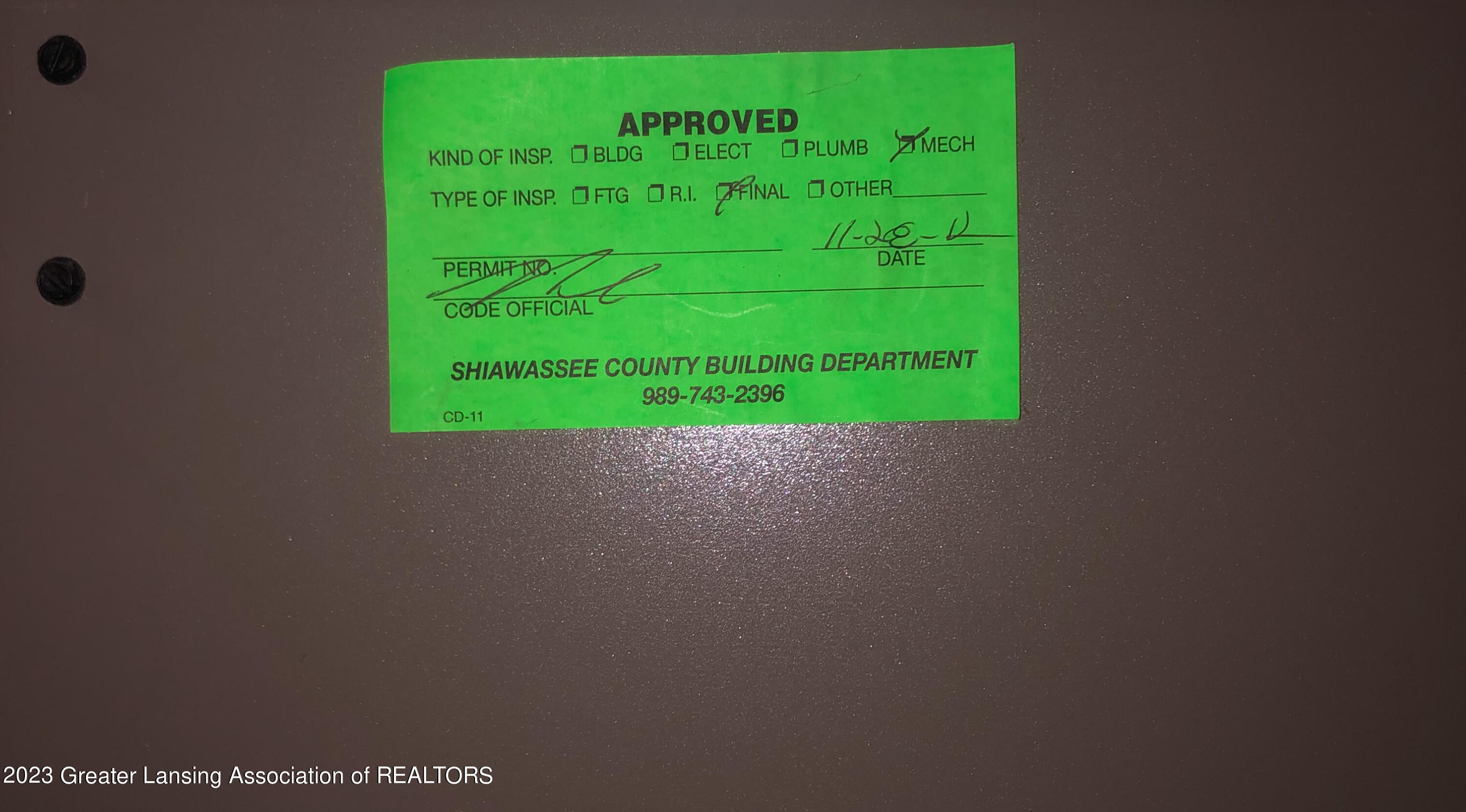 6331 North Seymour Road Owosso, MI 48867 - Photo 26 of 27 Furnace Inspection Tag