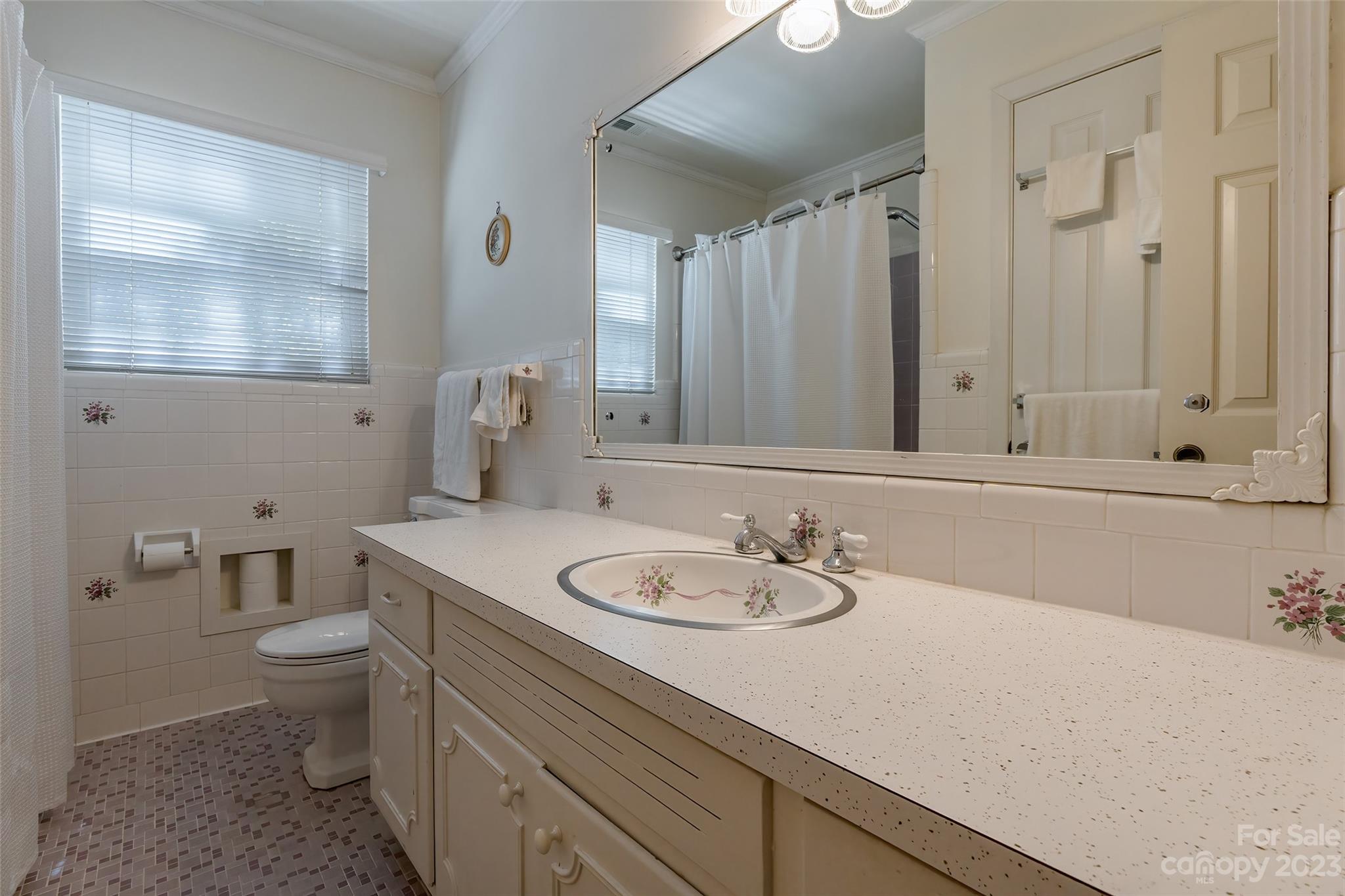 6916 Thermal Road Charlotte, NC 28211 - Photo 24 of 47 a bathroom with a granite countertop sink a toilet and a mirror