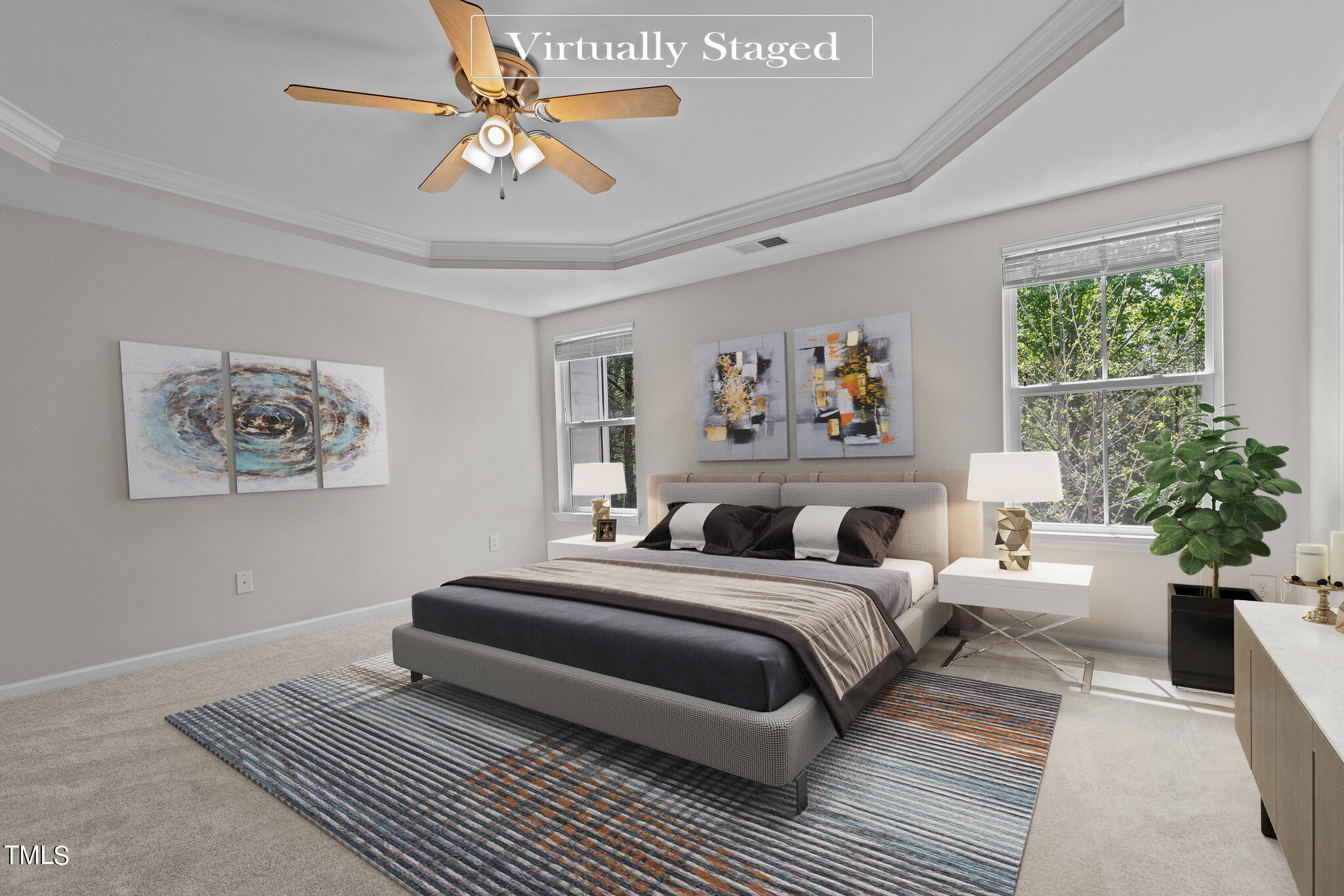 439 Panorama View Loop Cary, NC 27519 - Photo 25 of 42 a bedroom with a large bed lamp and a chandelier