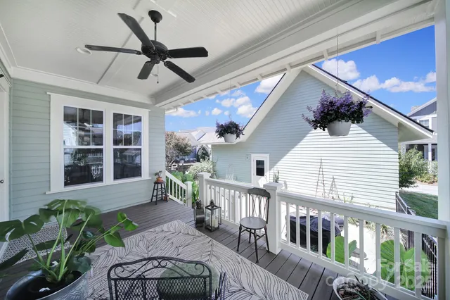 a view of a porch with furniture