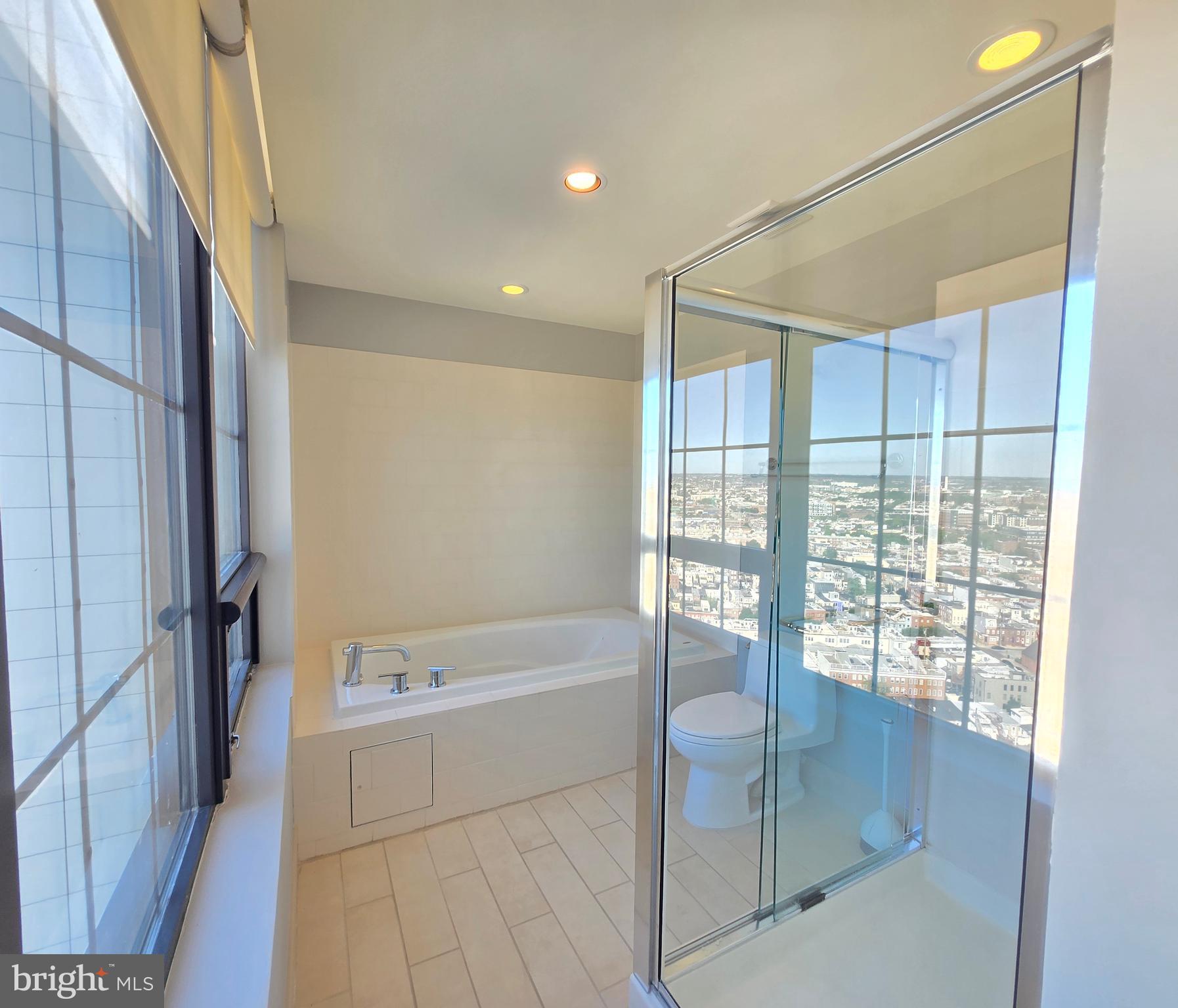 1200 Steuart Street, Unit 1913 Baltimore, MD 21230 - Photo 26 of 57 Glass shower & soaking tub with skyline views.