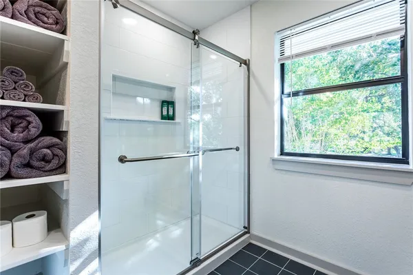 a view of road and houses