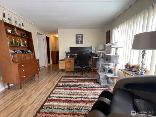 a living room with furniture and a rug