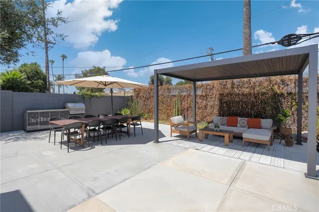 an outdoor view with patio