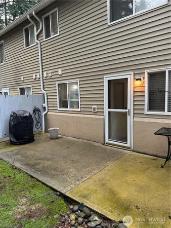 a view of a fountain in the backyard