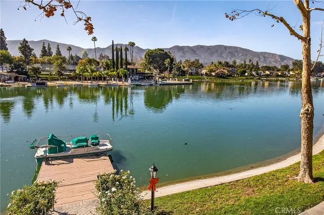 a view of a lake with a city view