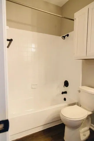 a bathroom with a toilet and a bathtub