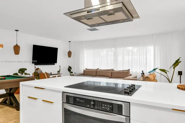 a kitchen with stainless steel appliances a stove a sink and a microwave