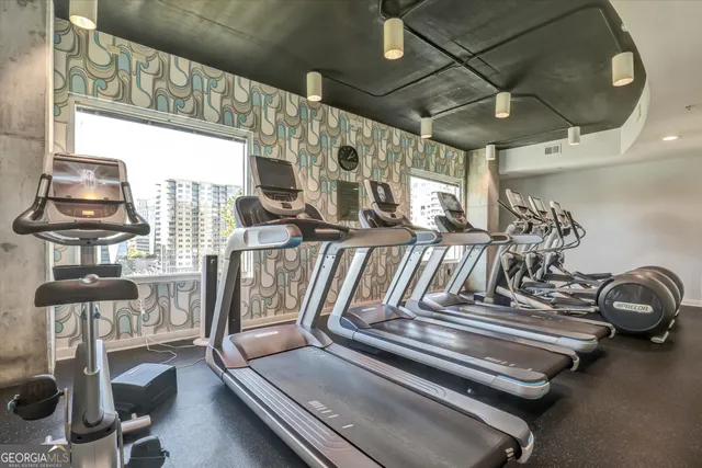 a view of a room with gym equipment
