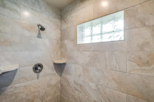 a bathroom with a window