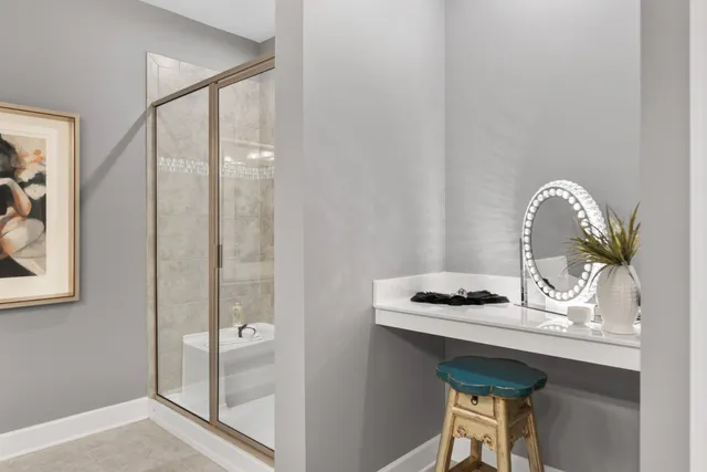 a room with a table and chairs