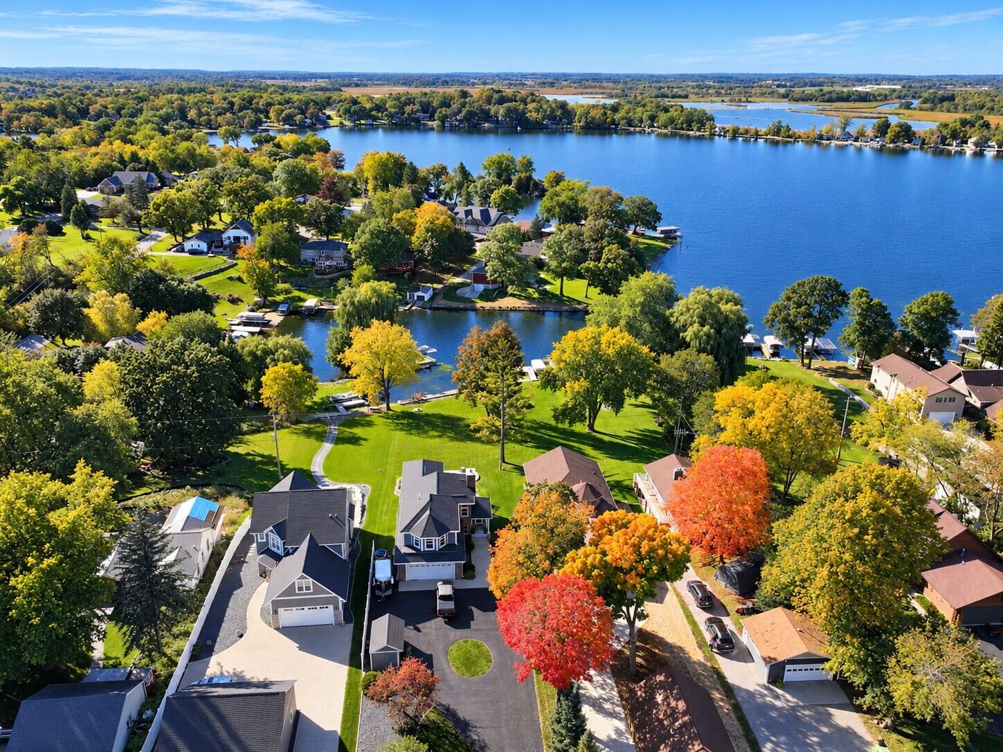 6722 Burma Road Waterford, WI 53185 - Photo 8 of 20 Aerial Autumn Lakefront Neighborhood