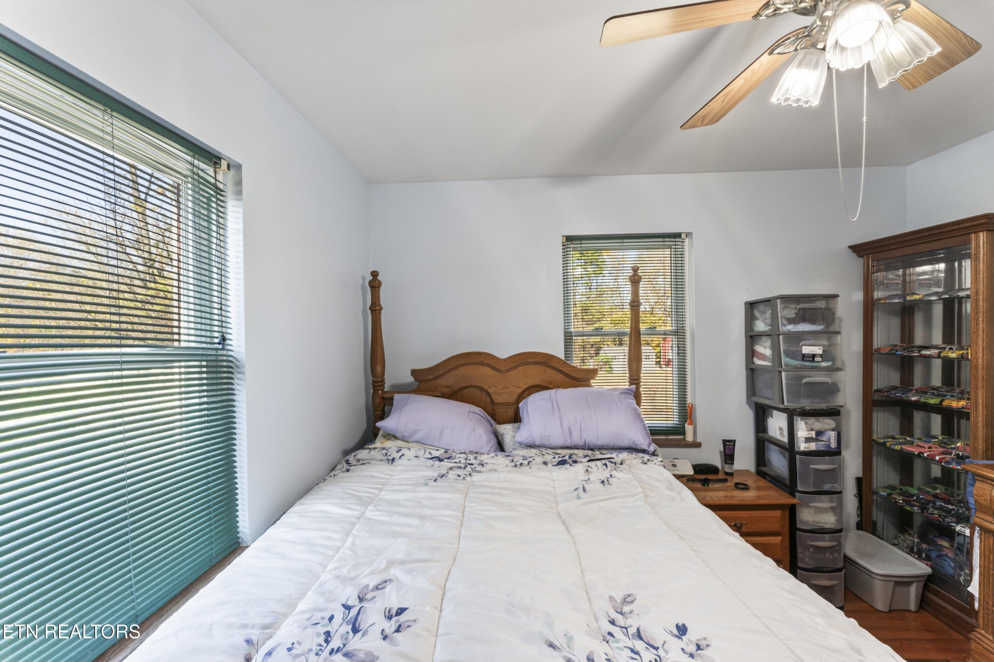 3856 Niles Ferry Road Greenback, TN 37742 - Photo 41 of 44 a bedroom with a large bed and a chandelier