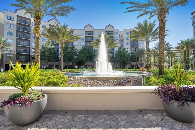 a view of a lake with a building in front of it