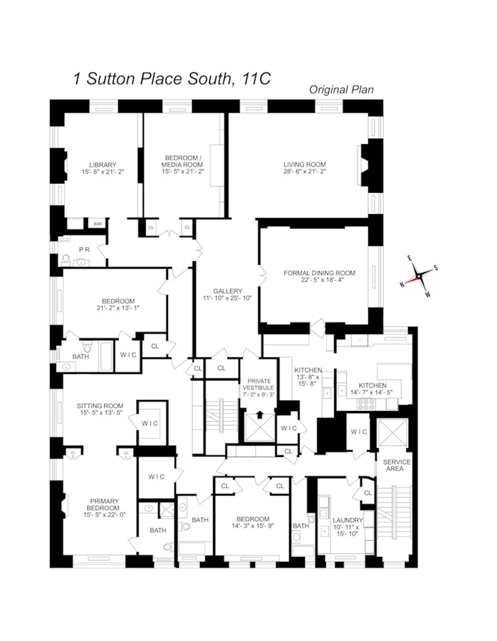 1 Sutton Place South, Unit 11C Manhattan, NY 10022 - Photo 20 of 20 a picture of a floor plan