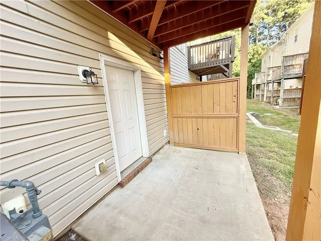 a view of a house with white door