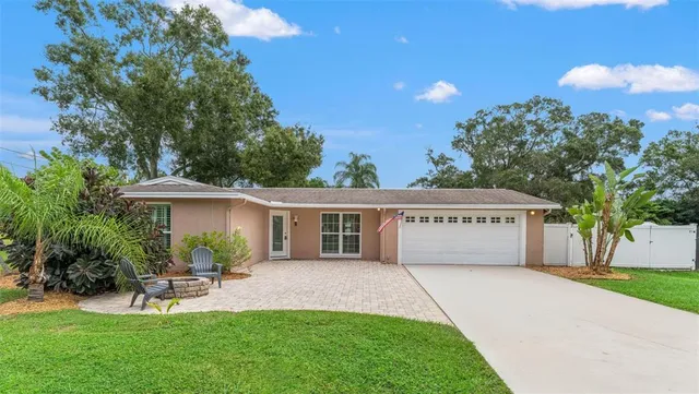 a view of a house with a backyard