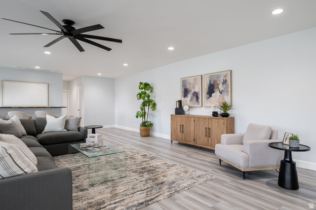 476 Spring Drive Toquerville, UT 84774 - Photo 28 of 95 Living room with recessed lighting, light wood-style floors, and ceiling fan