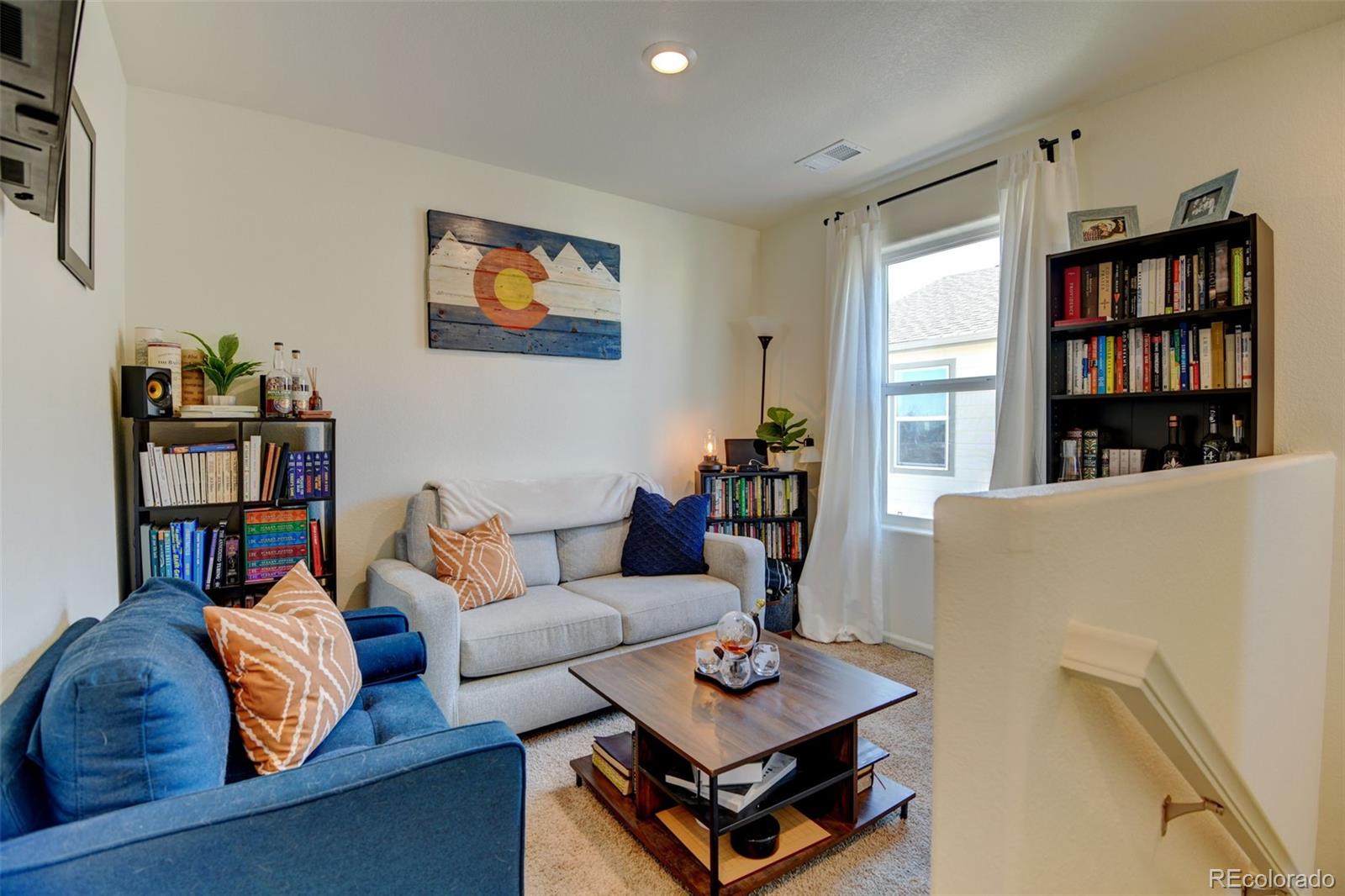 7252 Fall River Circle Frederick, CO 80530 - Photo 15 of 31 a living room with furniture and a book shelf