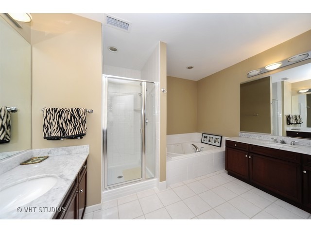 3535 Patten Road, Unit 2B Highland Park, IL 60035 - Photo 6 of 11 a bathroom with a granite countertop sink a bathtub and a shower