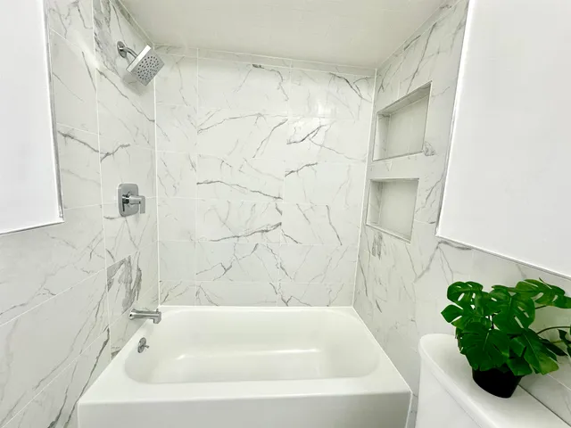 a bathroom with a tub