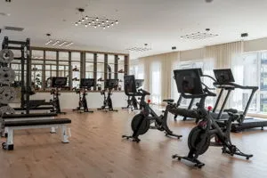 a view of a room with gym equipment