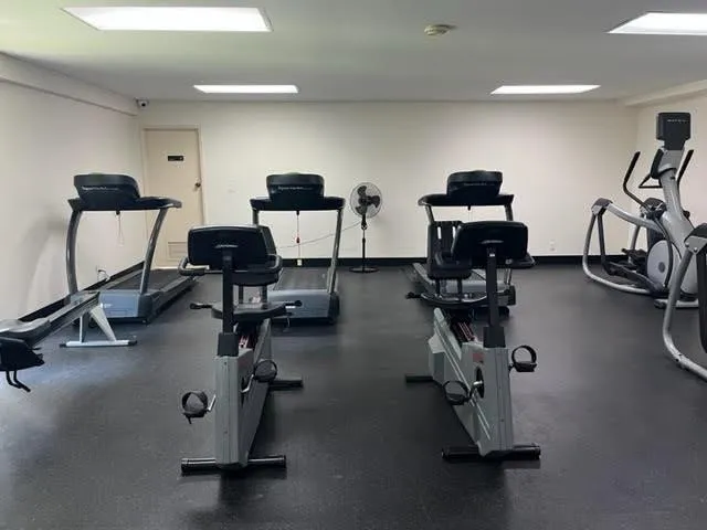 a view of a room with gym equipment